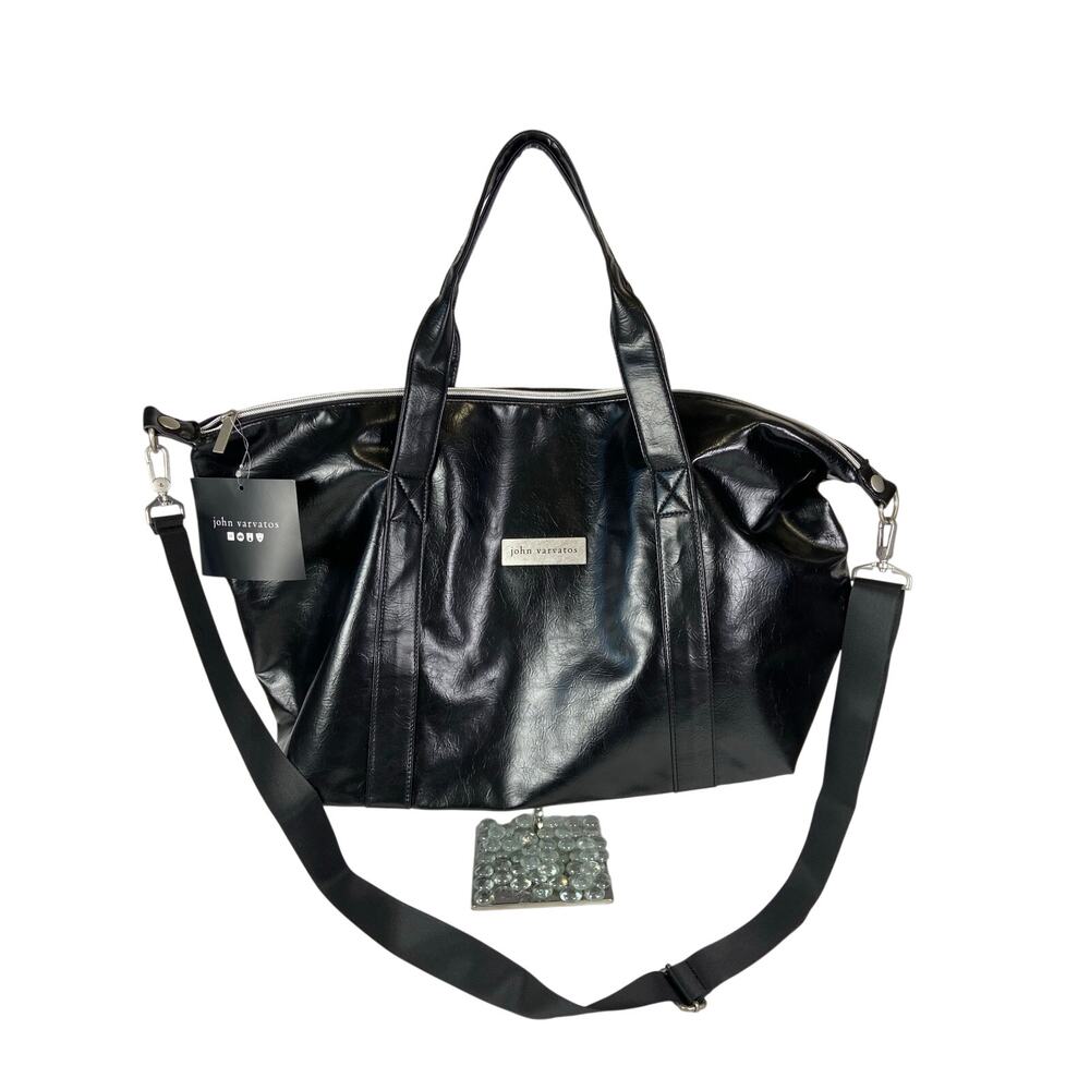 John Barbatos Weekend Bag Black Faux Leather Lightweight